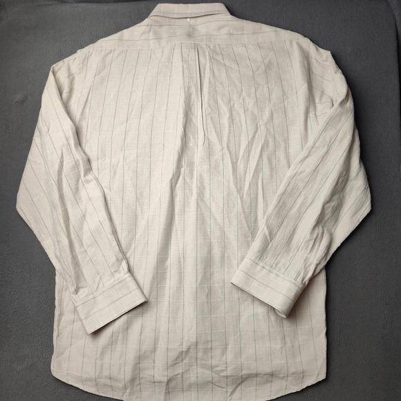 Canali Shirt Mens Large Beige Green Windowpane Button Down Linen Made in Italy - Picture 5 of 13